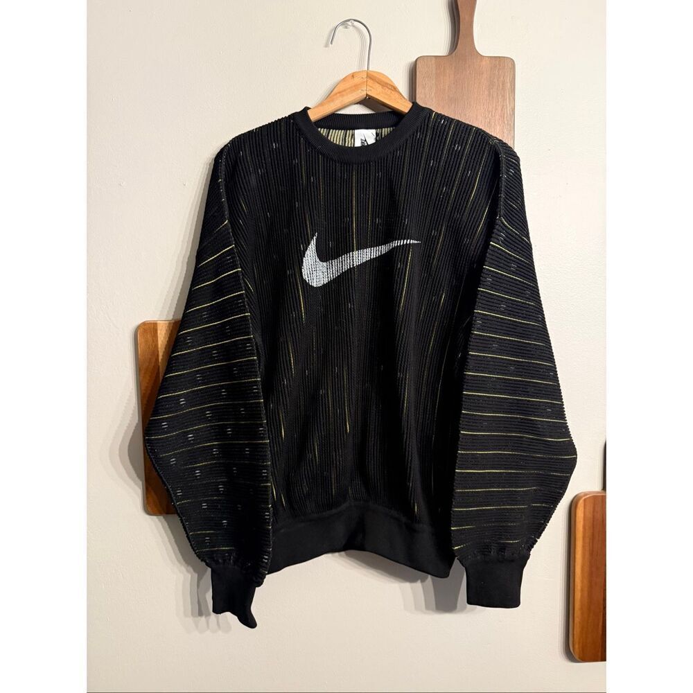 Nike‎ Black Yellow Lenticular Knit Sport Crew Neck Pullover Sweater Medium NWT